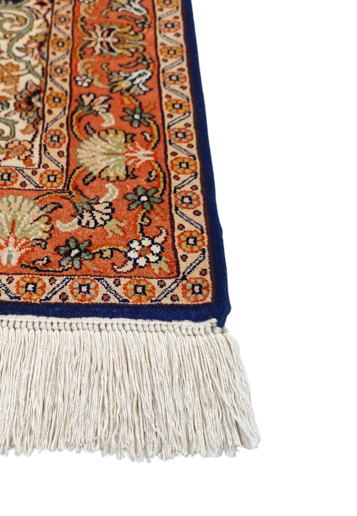 Navy Blue Kashmiri Silk Rug, hand-knotted, 63×92cm, photo 6