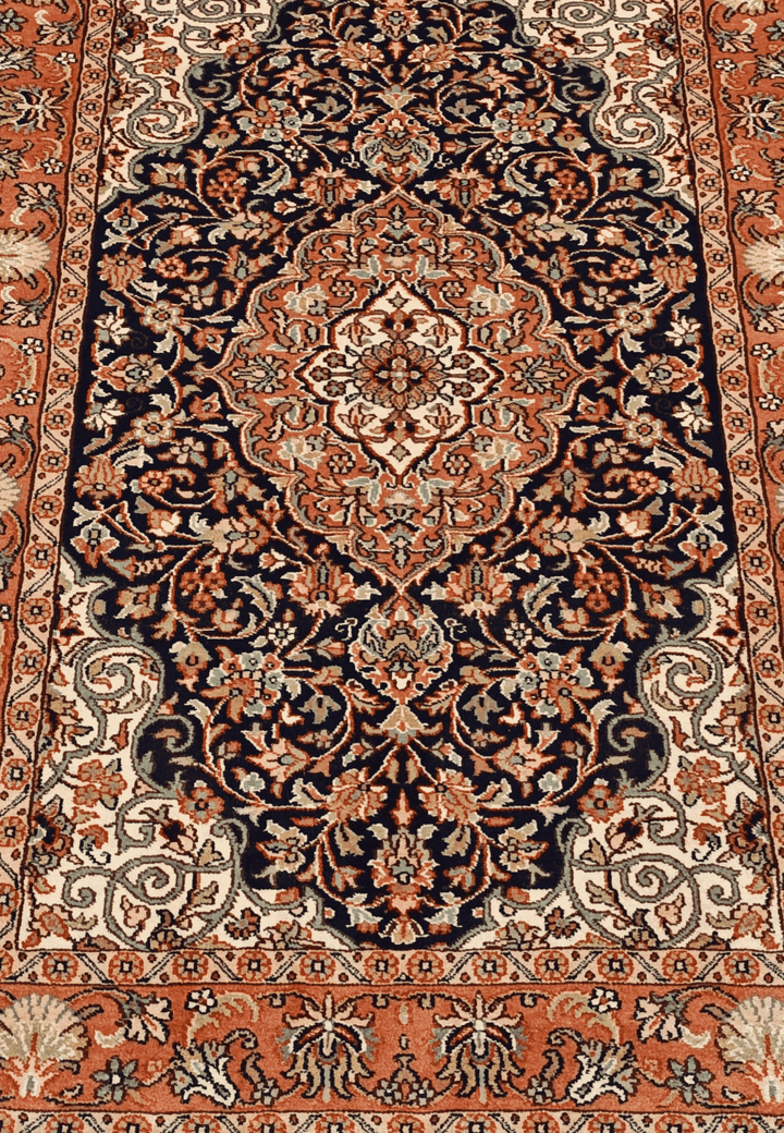 Navy Blue Kashmiri Silk Rug, hand-knotted, 63×92cm, photo 7