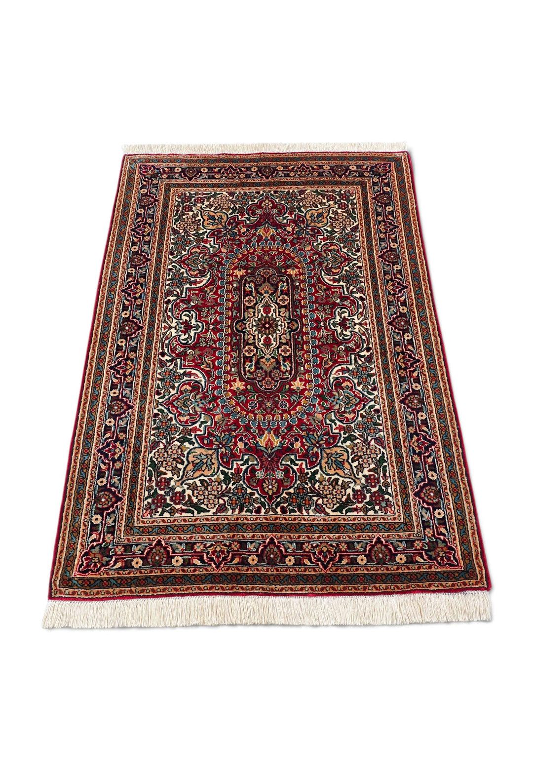 Navy Blue Kashmiri Silk Rug, hand-knotted, 63×95cm, photo 3