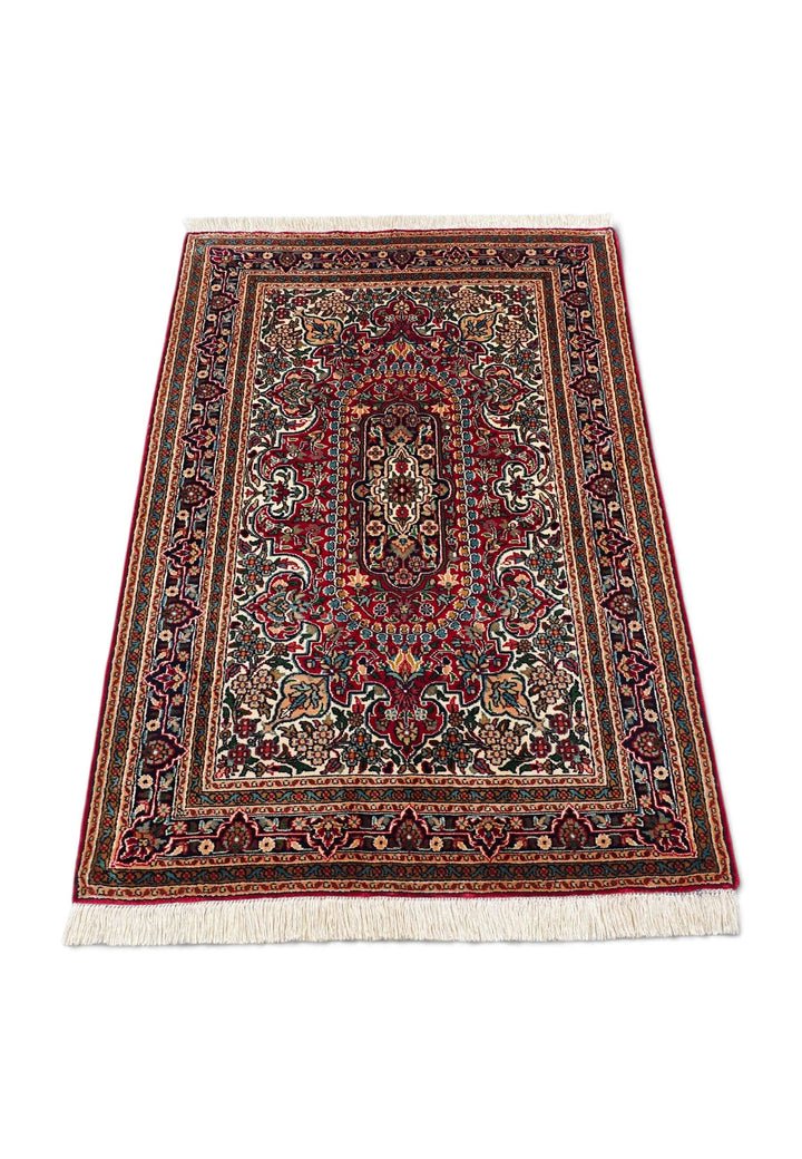 Navy Blue Kashmiri Silk Rug, hand-knotted, 63×95cm, photo 3