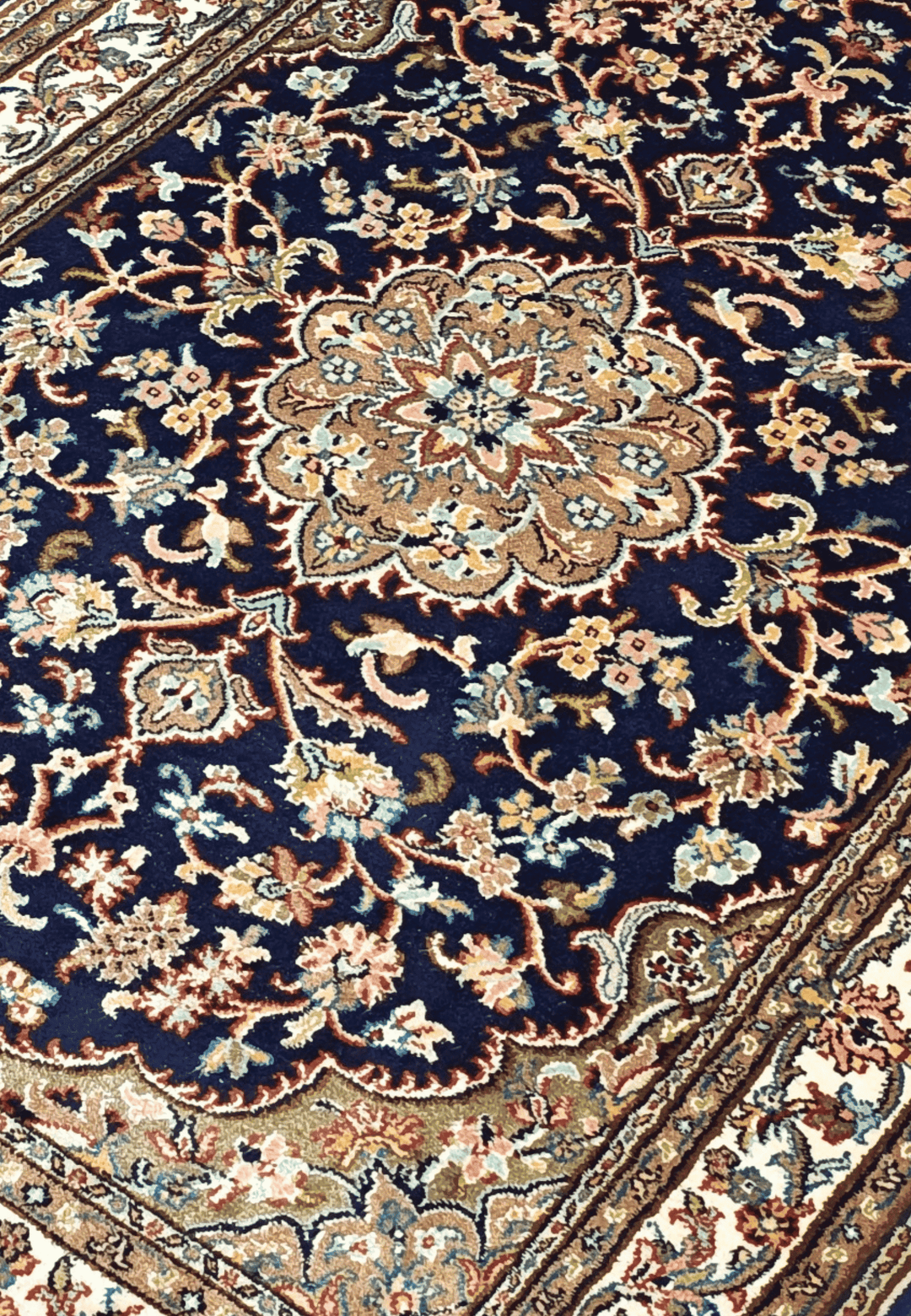 Navy Blue Kashmiri Silk Rug, hand-knotted, 64×89cm, photo 2