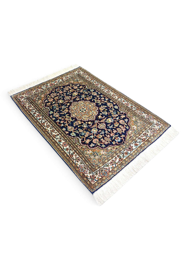 Navy Blue Kashmiri Silk Rug, hand-knotted, 64×89cm, photo 4