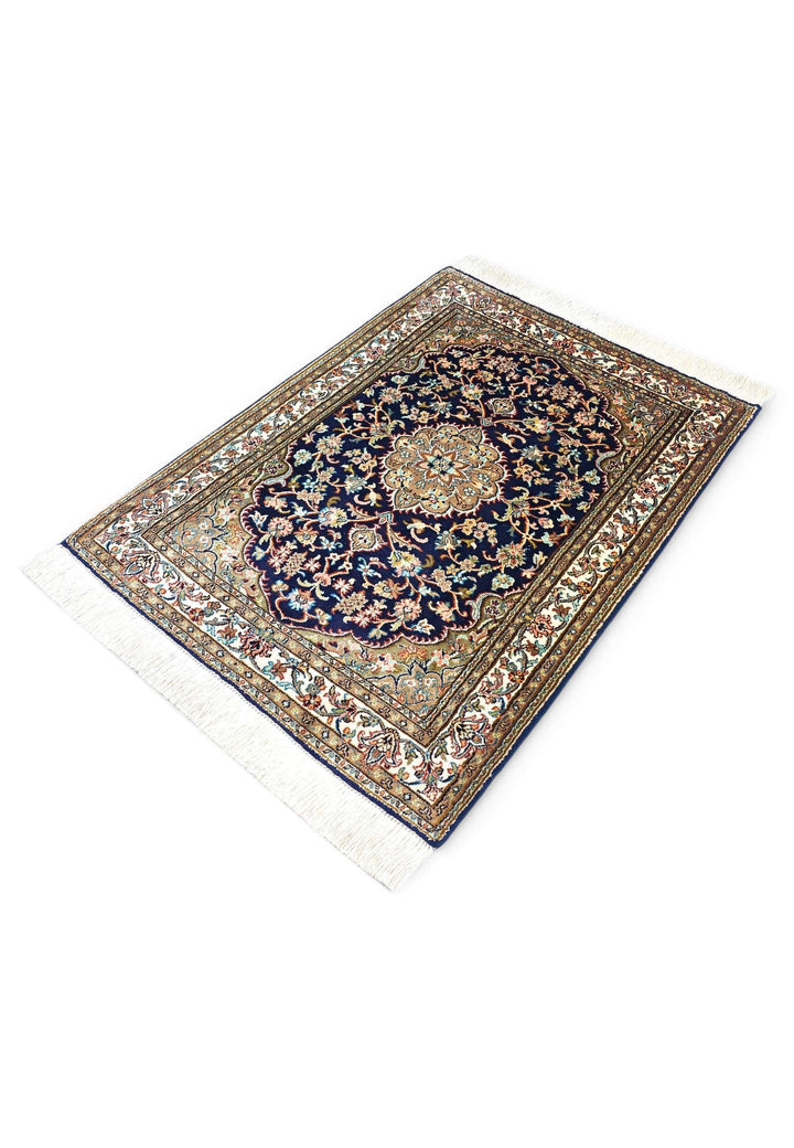 Navy Blue Kashmiri Silk Rug, hand-knotted, 64×89cm, photo 5