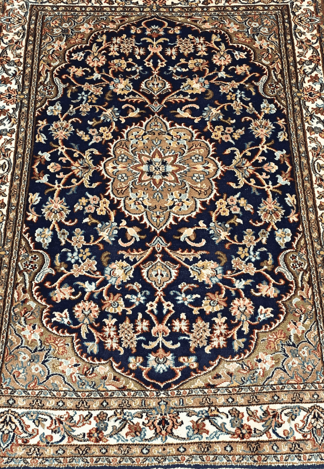 Navy Blue Kashmiri Silk Rug, hand-knotted, 64×89cm, photo 7