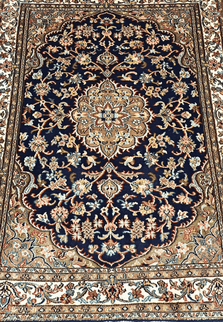 Navy Blue Kashmiri Silk Rug, hand-knotted, 64×89cm, photo 7