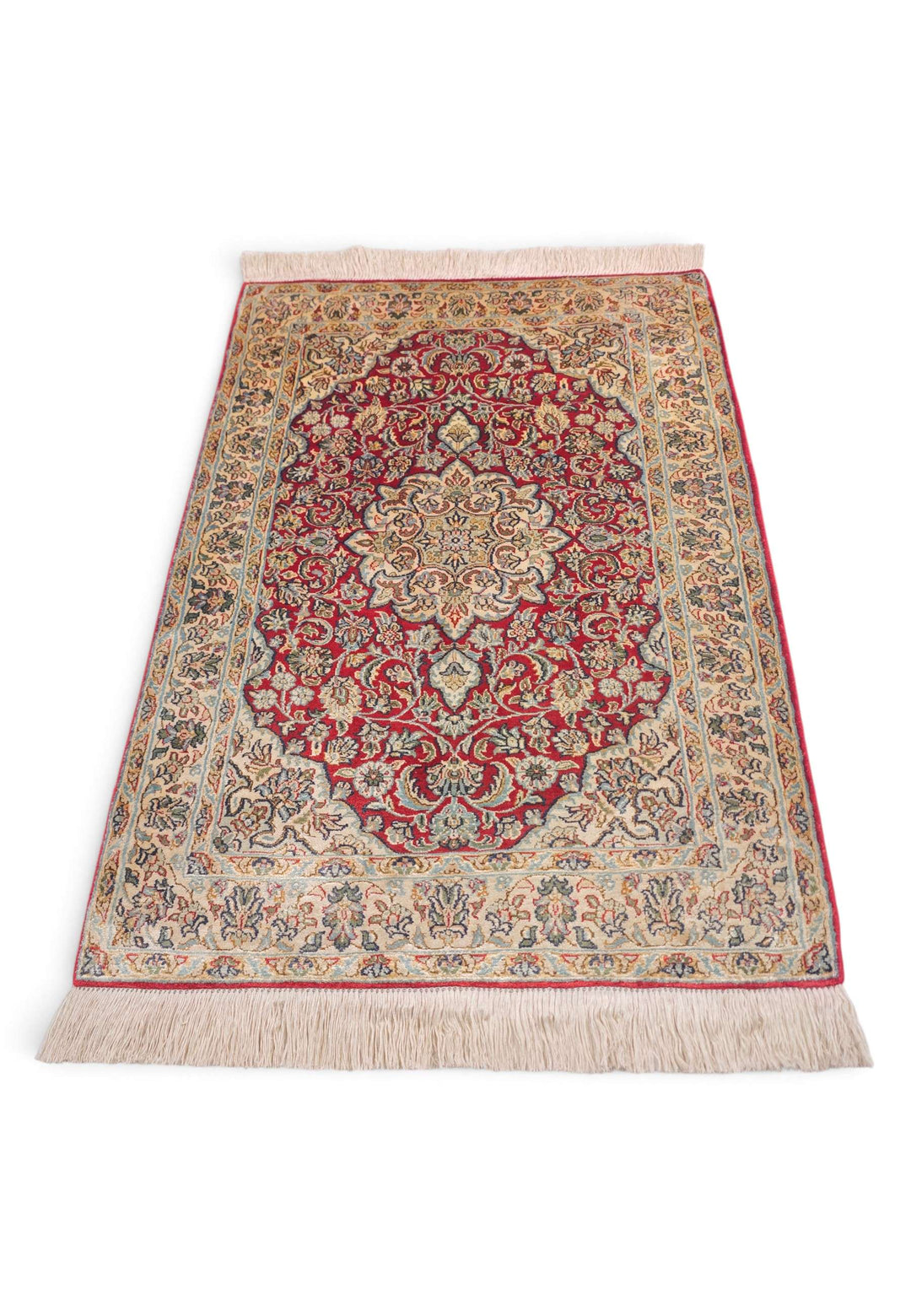 Red Kashmiri Silk Rug, hand-knotted, 62×87cm, photo 3
