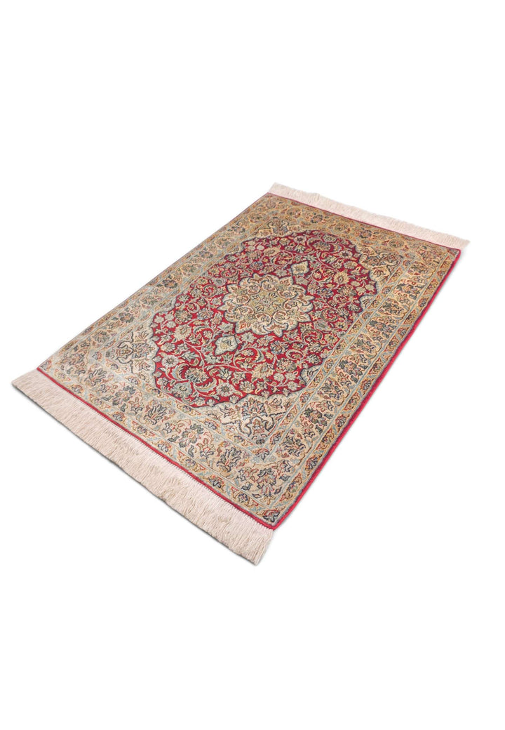 Red Kashmiri Silk Rug, hand-knotted, 62×87cm, photo 4
