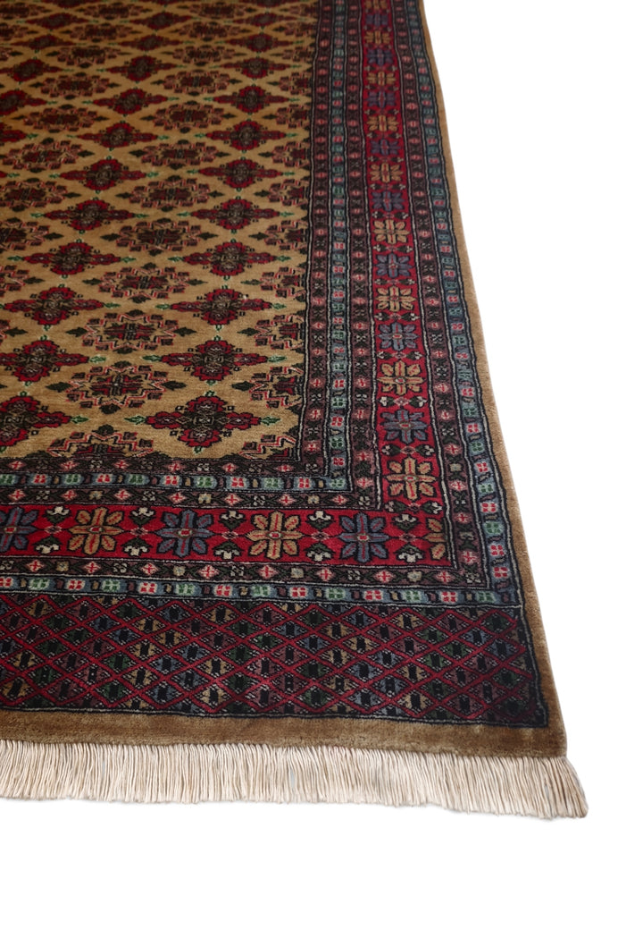 Camel and Wine Jaldar Diamond Lattice, Hand-Knotted Wool Rug