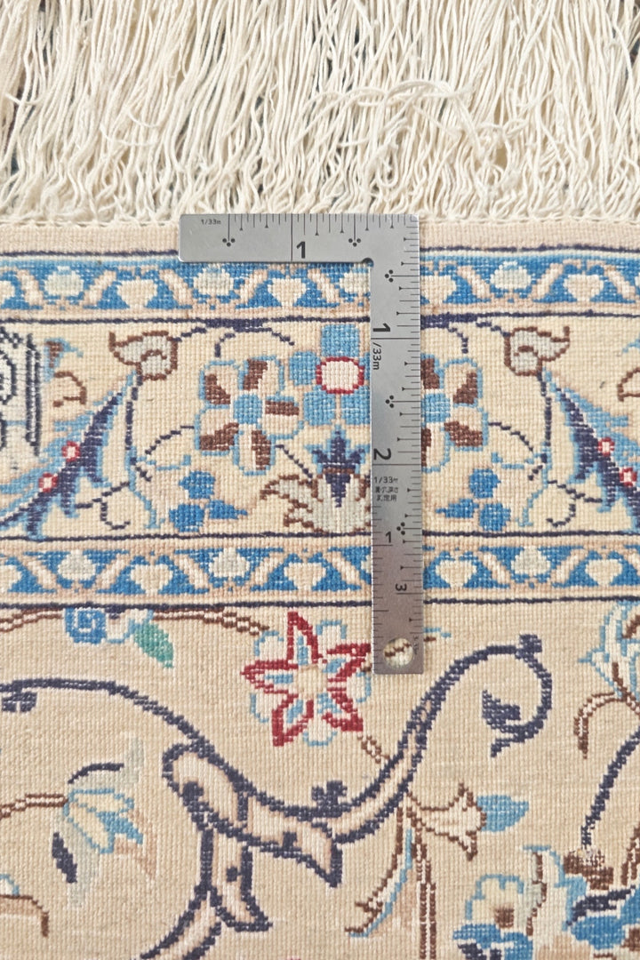 Ivory and Blue All-Over Arabesque Nain, Hand-Knotted Wool Rug