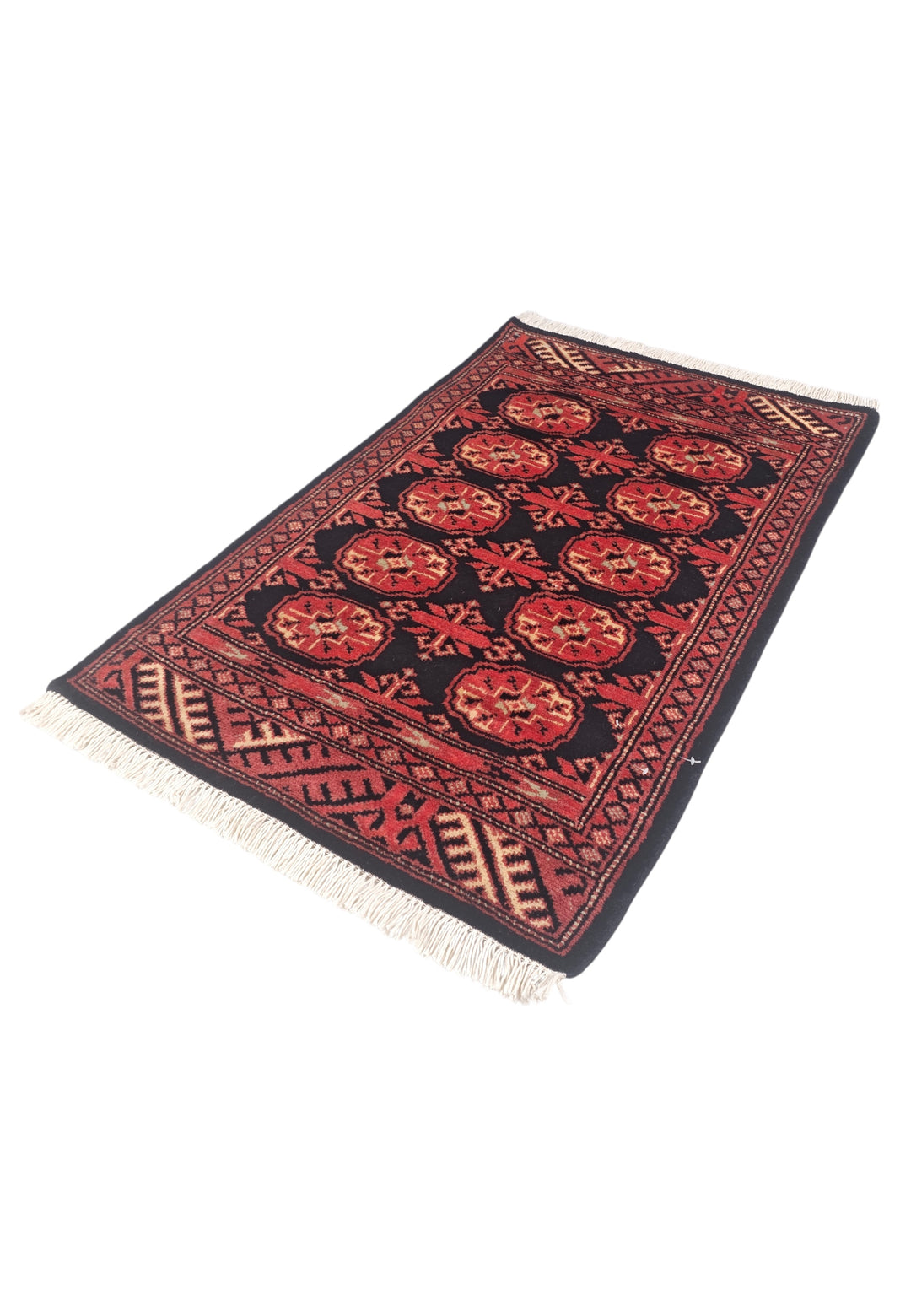 Espresso and Brick Red Turkmen Gül Bokhara, Hand-Knotted Wool Rug