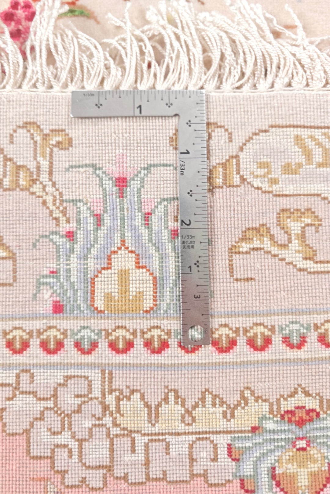 Cream and Rose Pink Medallion Tabriz, Hand-Knotted Wool Rug
