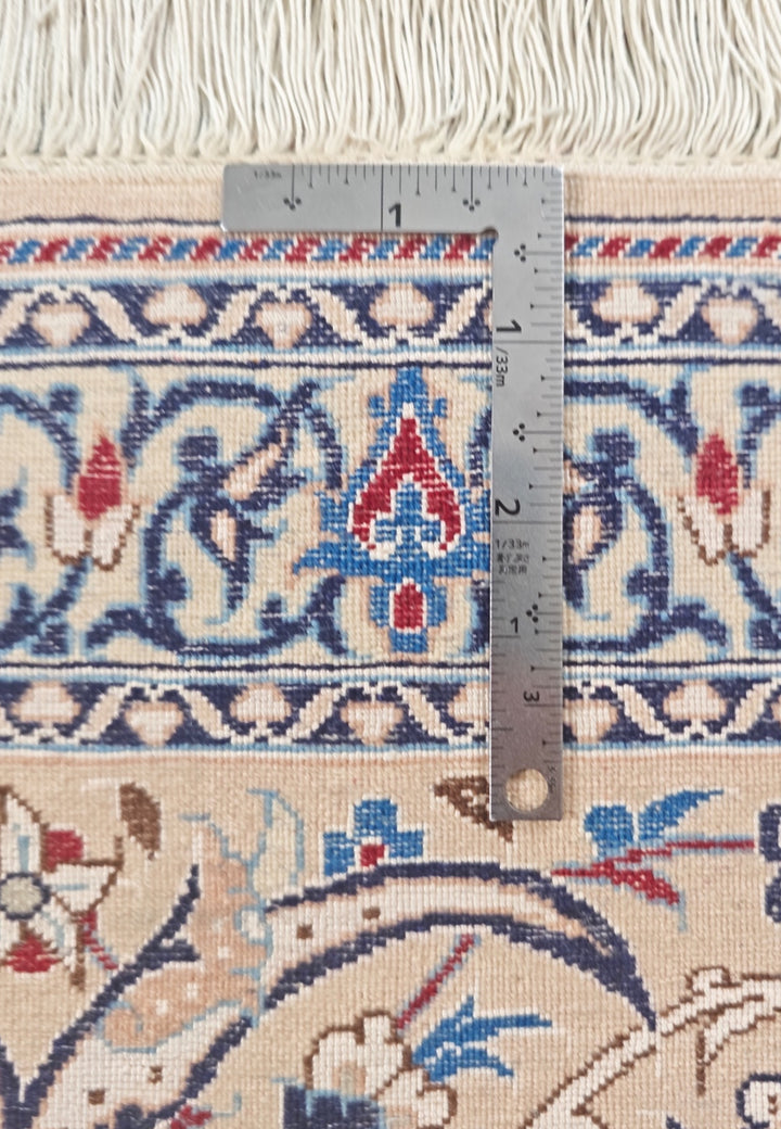 Red and Cream Medallion Nain Shesh La, Hand-Knotted Wool Rug