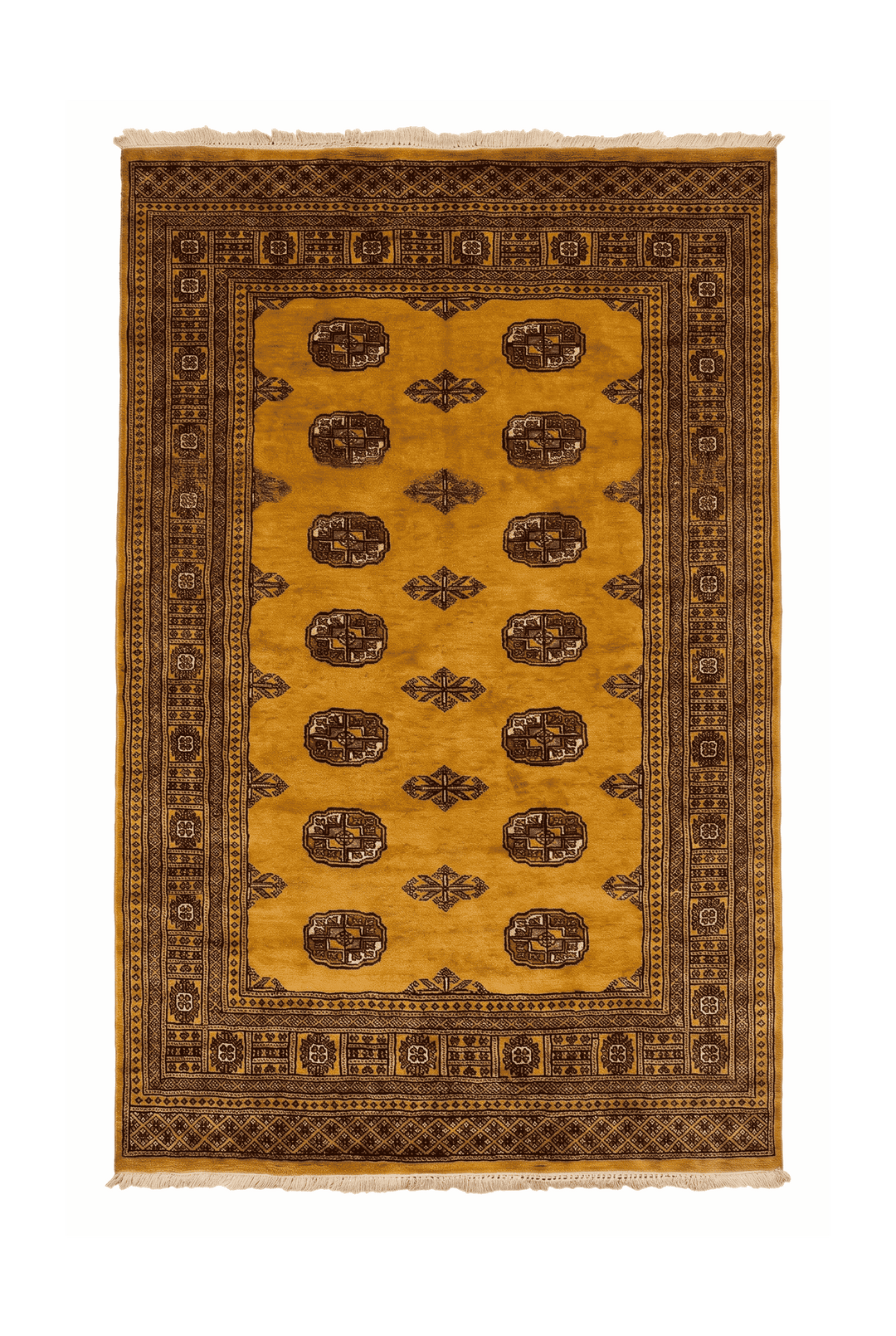 Amber gold Turkmen gül Bokhara rug, 127×192cm, about 1.5 tatami