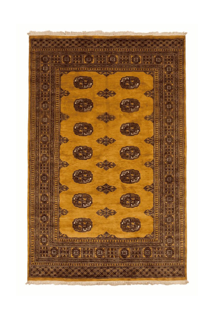 Amber gold Turkmen gül Bokhara rug, 127×192cm, about 1.5 tatami