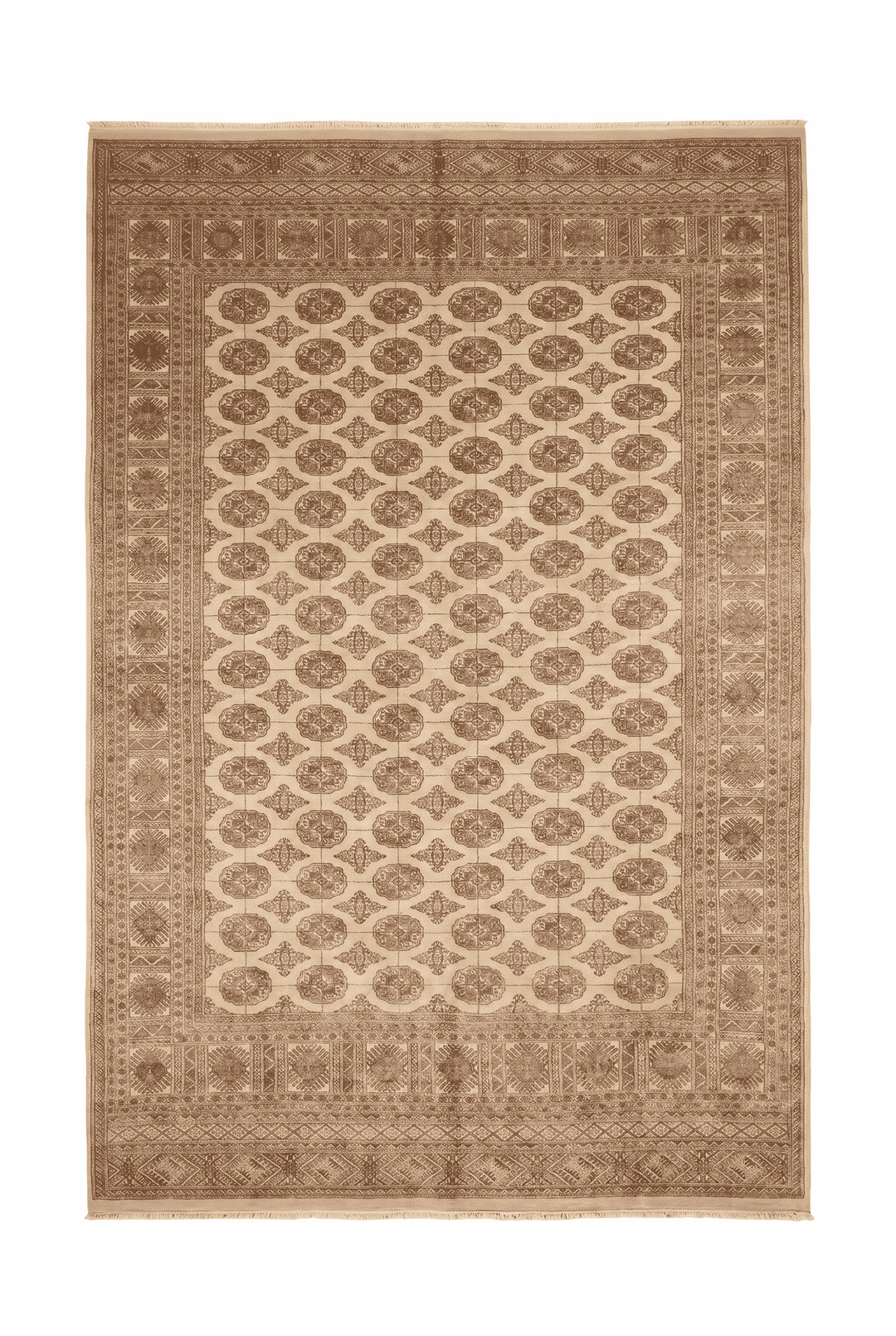 Antique cream Turkmen gül Bokhara hand-knotted wool rug, 286×368cm, 6 tatami