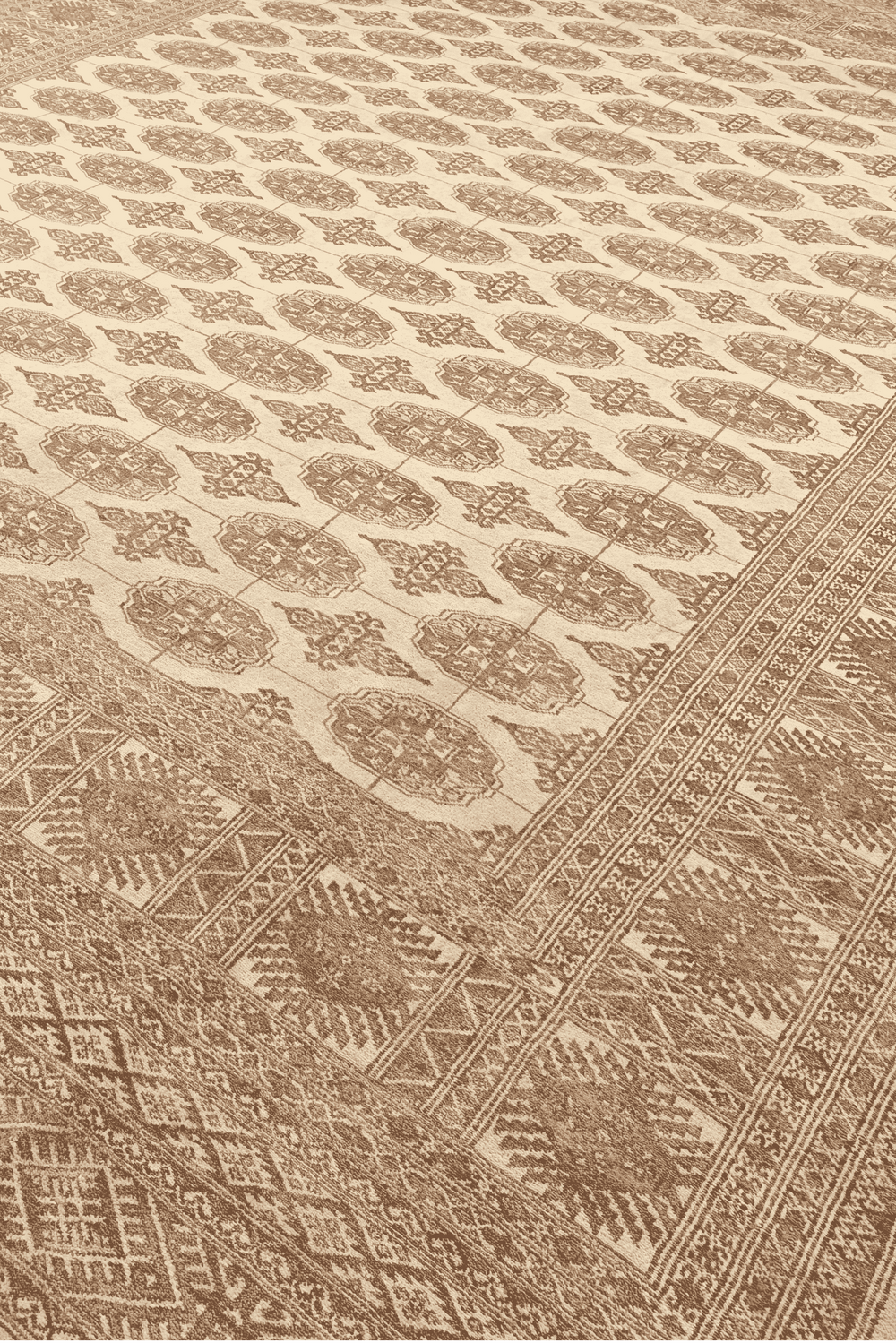 Turkmen gül motifs on antique cream Pakistani Bokhara wool rug