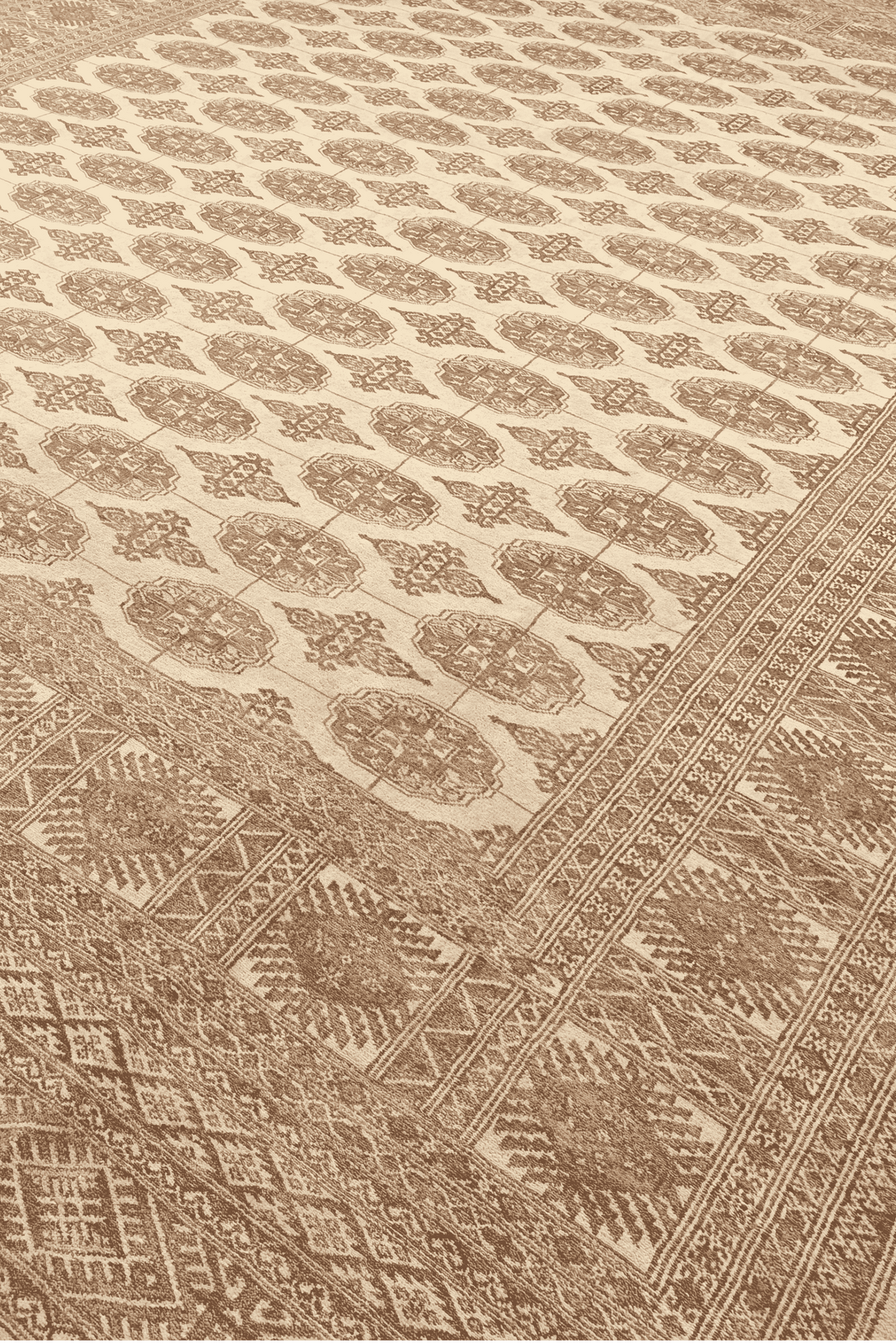 Turkmen gül motifs on antique cream Pakistani Bokhara wool rug