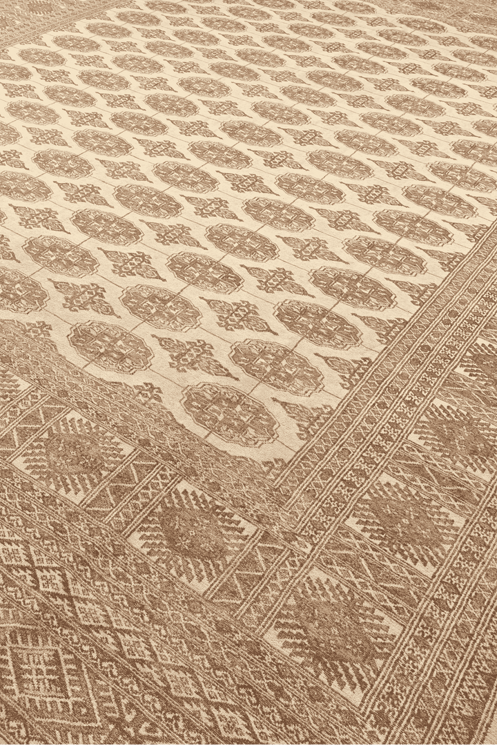 Turkmen gül motifs on antique cream Pakistani Bokhara wool rug