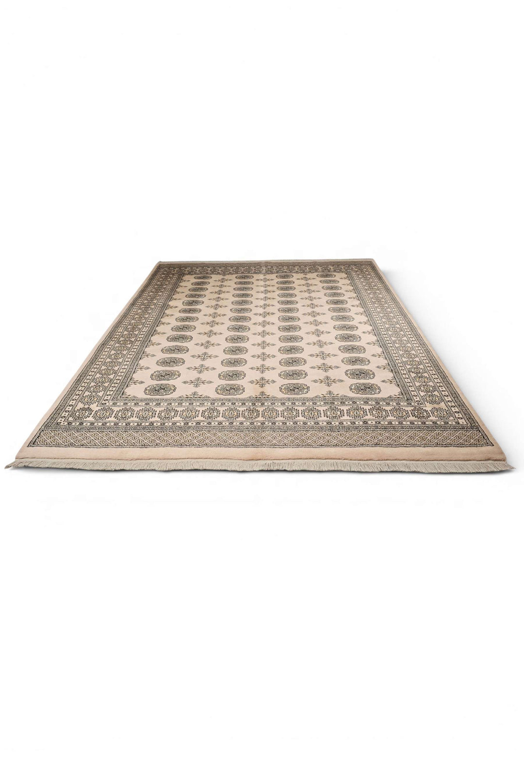 Hand-knotted wool pile of camel charcoal Bokhara rug, 206×243cm