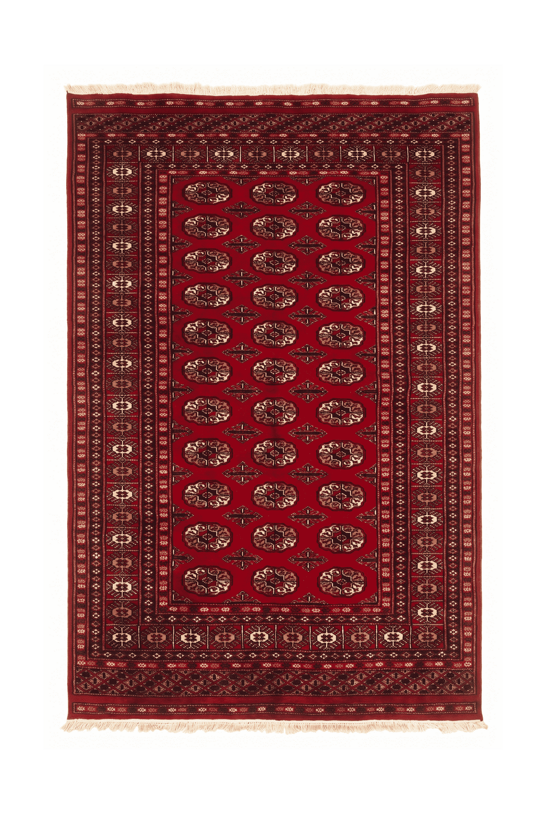 Bright red Turkmen gül Bokhara rug, 123×172cm, about 1.5 tatami