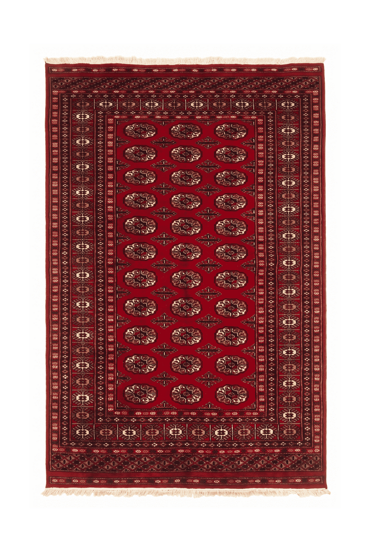 Bright red Turkmen gül Bokhara rug, 123×172cm, about 1.5 tatami