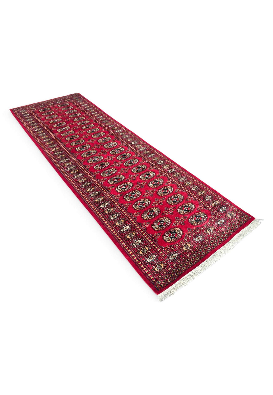 Bright red gold Bokhara runner 79×240cm, Pakistani craftsmanship