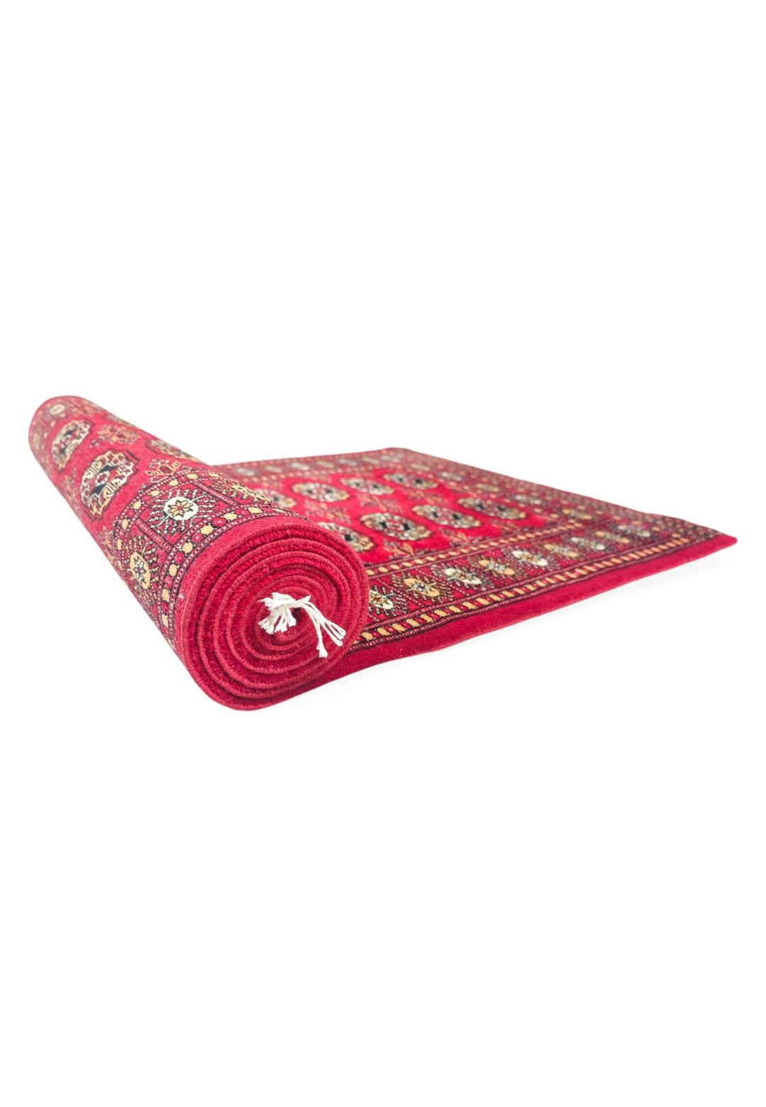 One-of-a-kind bright red and gold Pakistani Bokhara runner