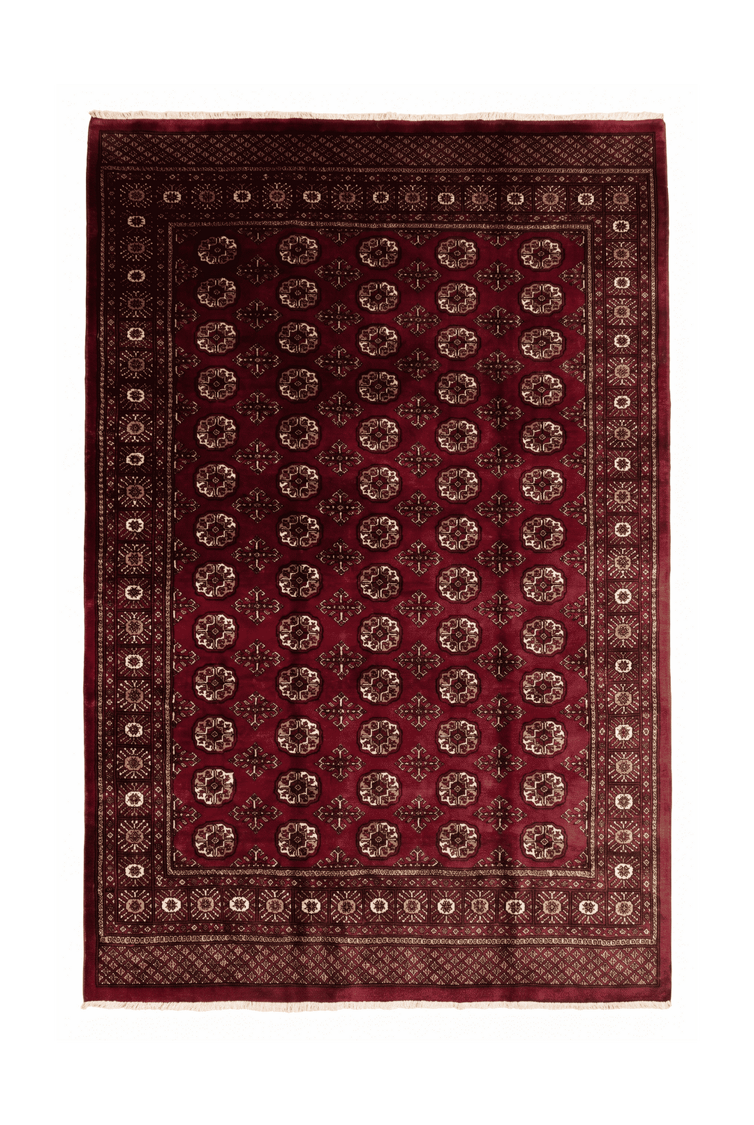 Burgundy red Turkmen gül Bokhara rug, 191×276cm, about 3 tatami