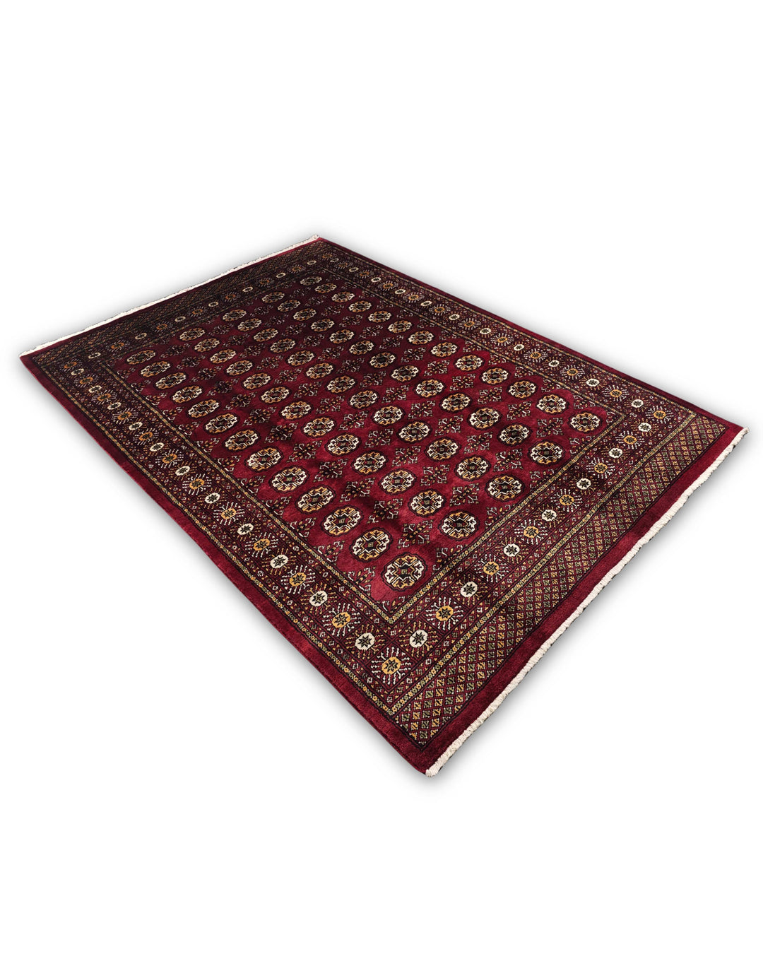 One-of-a-kind burgundy red Pakistani Bokhara wool rug