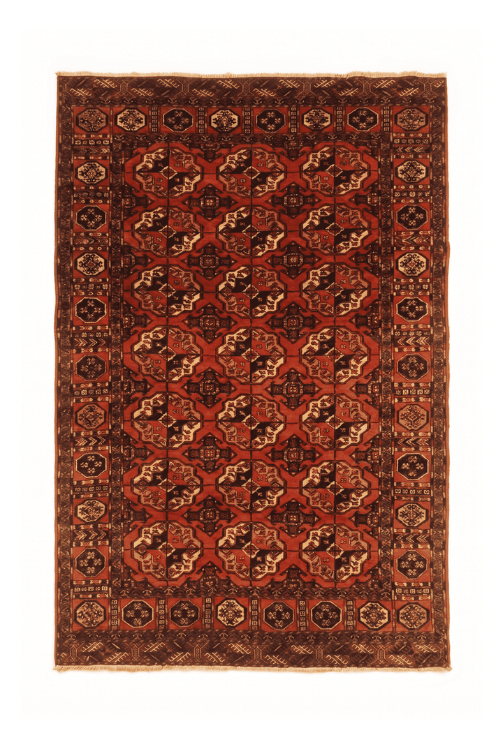 Burnt orange Bokhara gül Afghan Sherwan rug, 163×200cm, 2 tatami