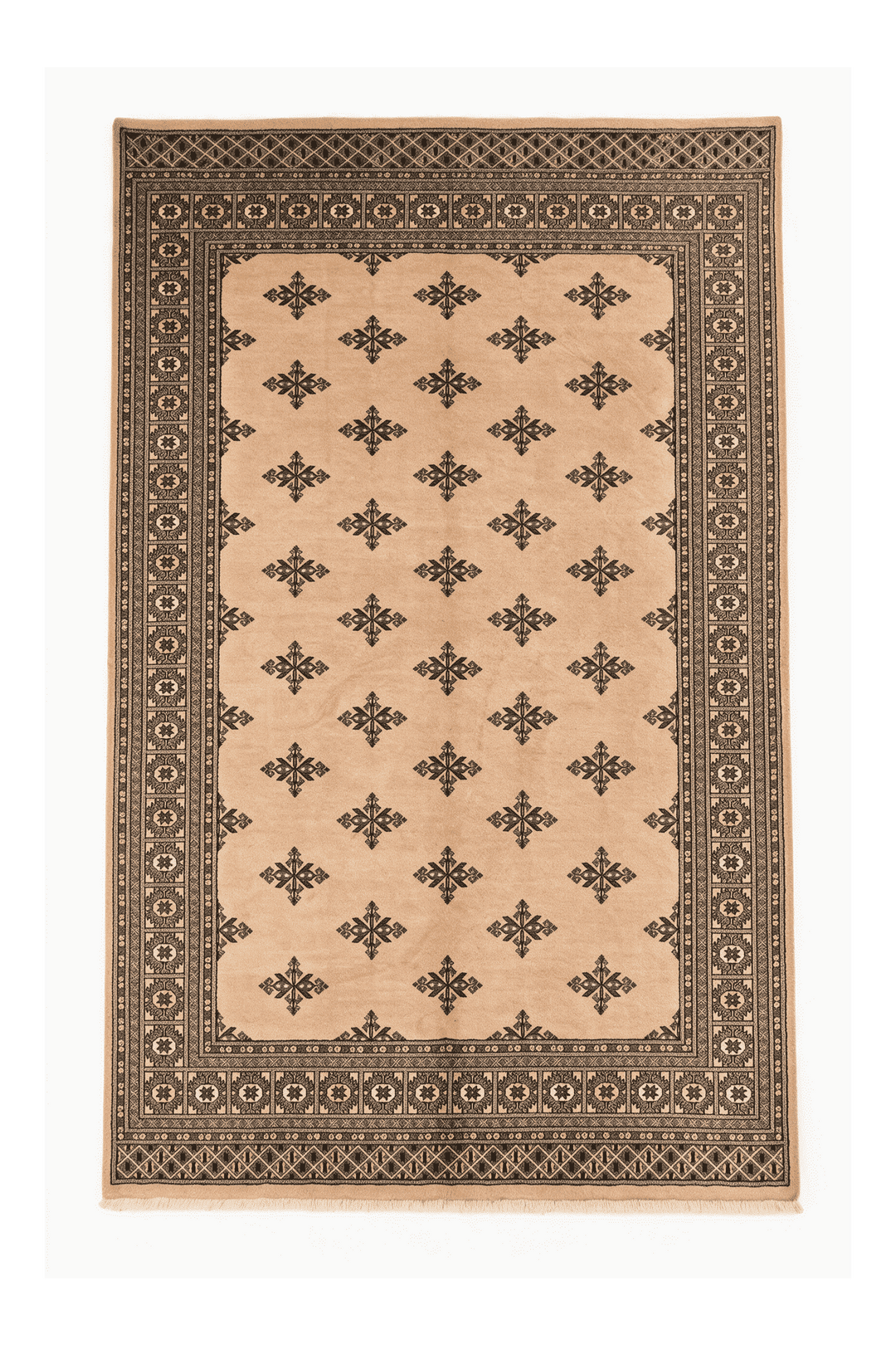 Peach scattered cross Bokhara hand-knotted wool rug, 174×237cm, 2 tatami
