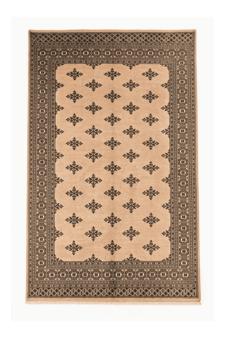 Peach scattered cross Bokhara hand-knotted wool rug, 174×237cm, 2 tatami