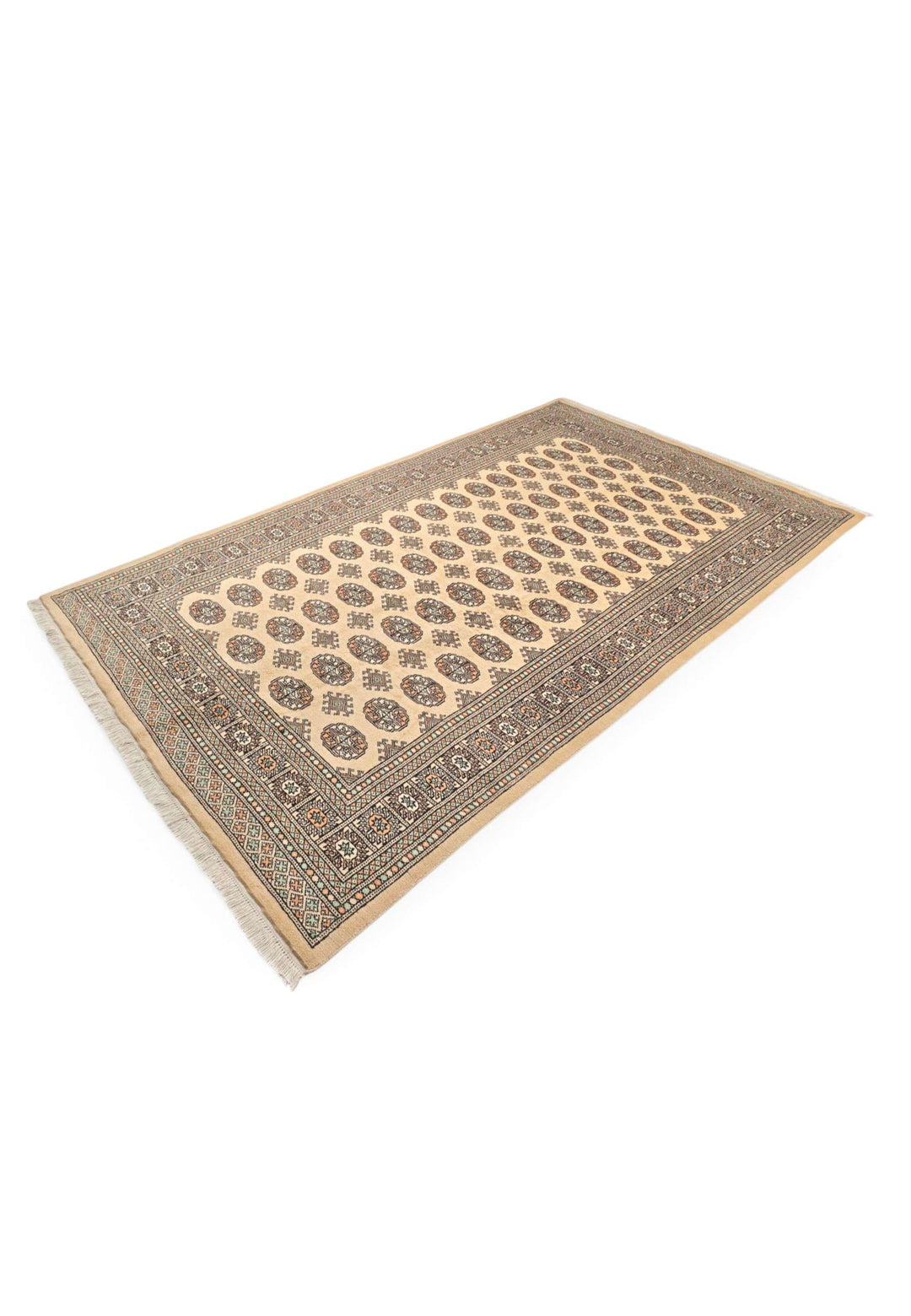Warm gold Bokhara hand-knotted wool rug 151×252cm, Pakistani craftsmanship
