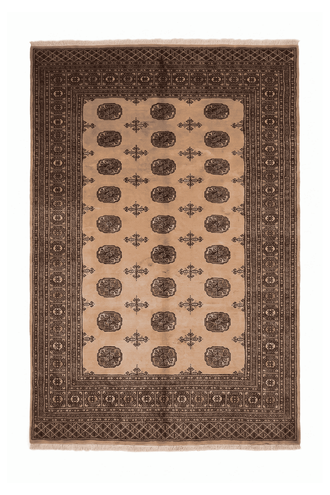 Camel and mahogany Turkmen gül Bokhara rug, 172×243cm, about 2 tatami