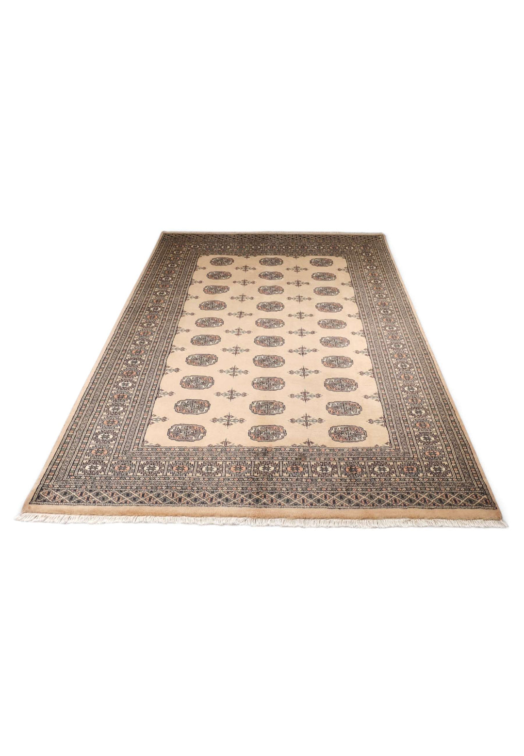 Hand-knotted wool pile of camel mahogany Bokhara rug, 172×243cm