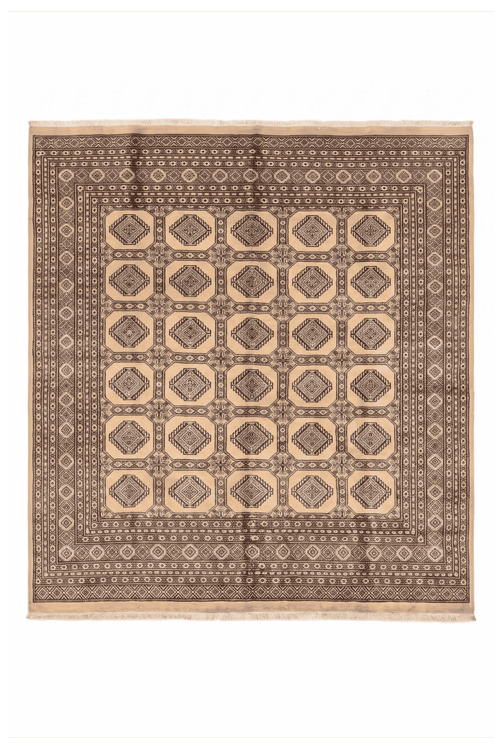 Camel Turkmen gül Bokhara square rug, 251×259cm, about 4.5 tatami