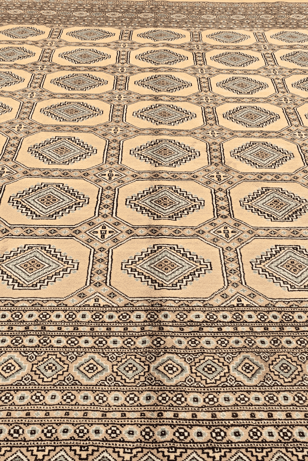 Hand-knotted wool pile of camel square Bokhara rug, 251×259cm