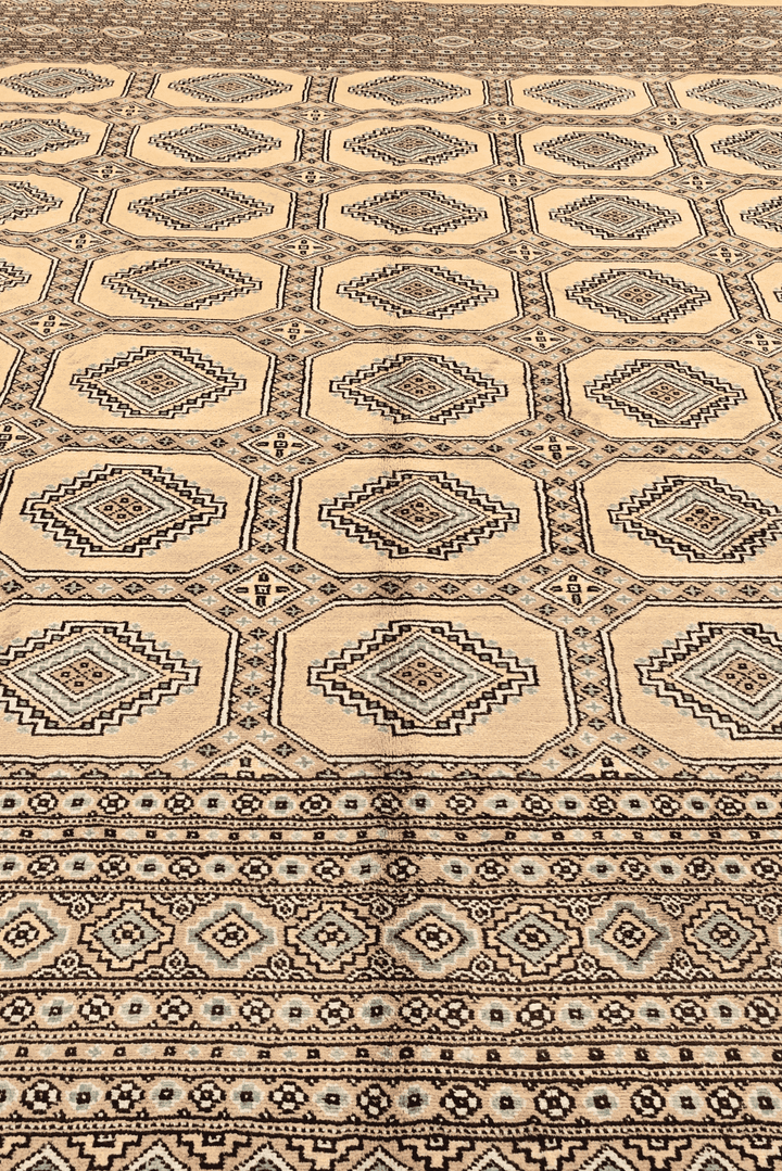 Hand-knotted wool pile of camel square Bokhara rug, 251×259cm