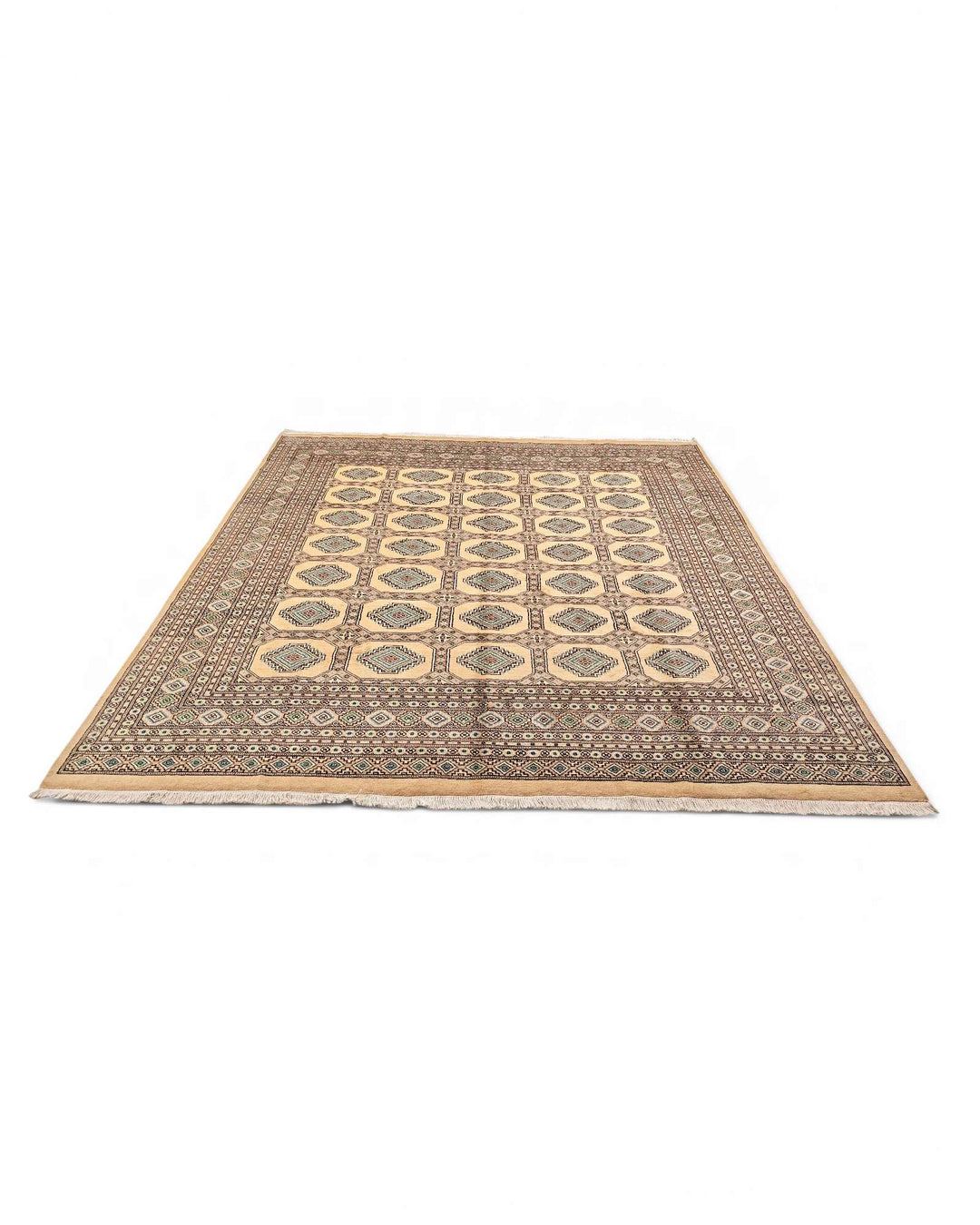 Camel square Bokhara wool rug 251×259cm, Pakistani craftsmanship