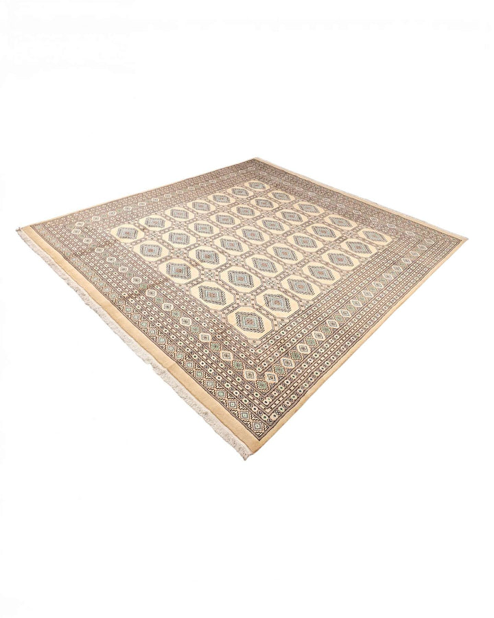 Square Bokhara rug in camel wool, 251×259cm, hand-knotted