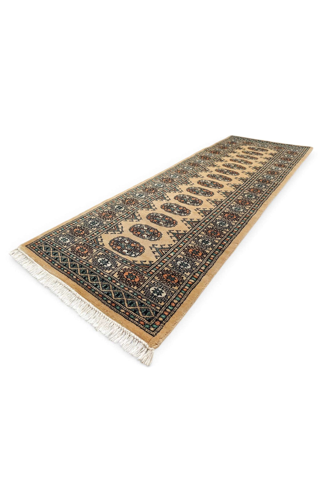 Camel sea green Bokhara runner 61×189cm, Pakistani craftsmanship