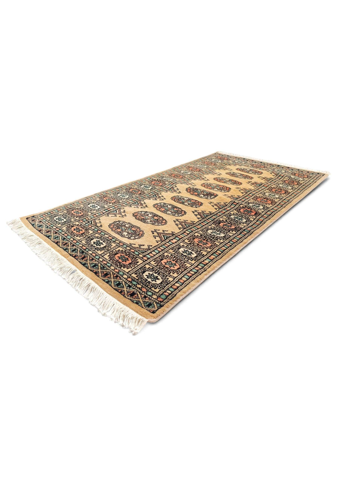 Gold peach Bokhara wool rug 69×134cm, Pakistani craftsmanship