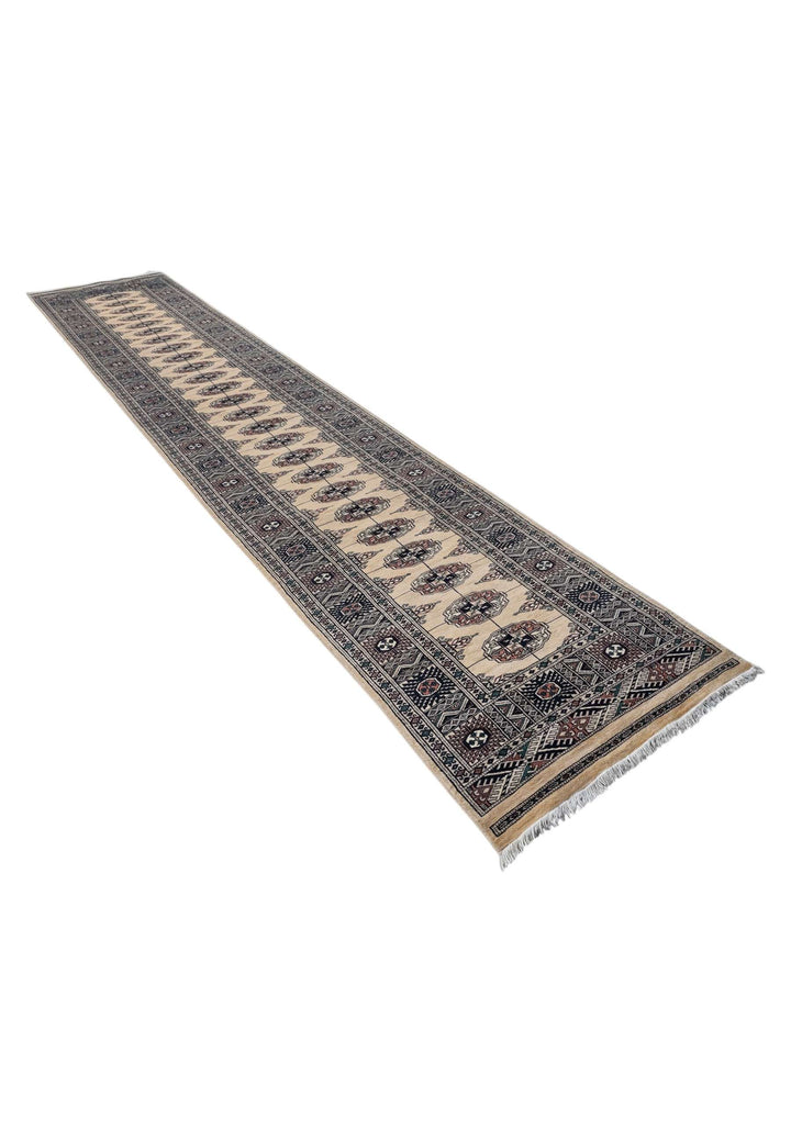 Camel navy Bokhara runner 79×422cm, Pakistani craftsmanship