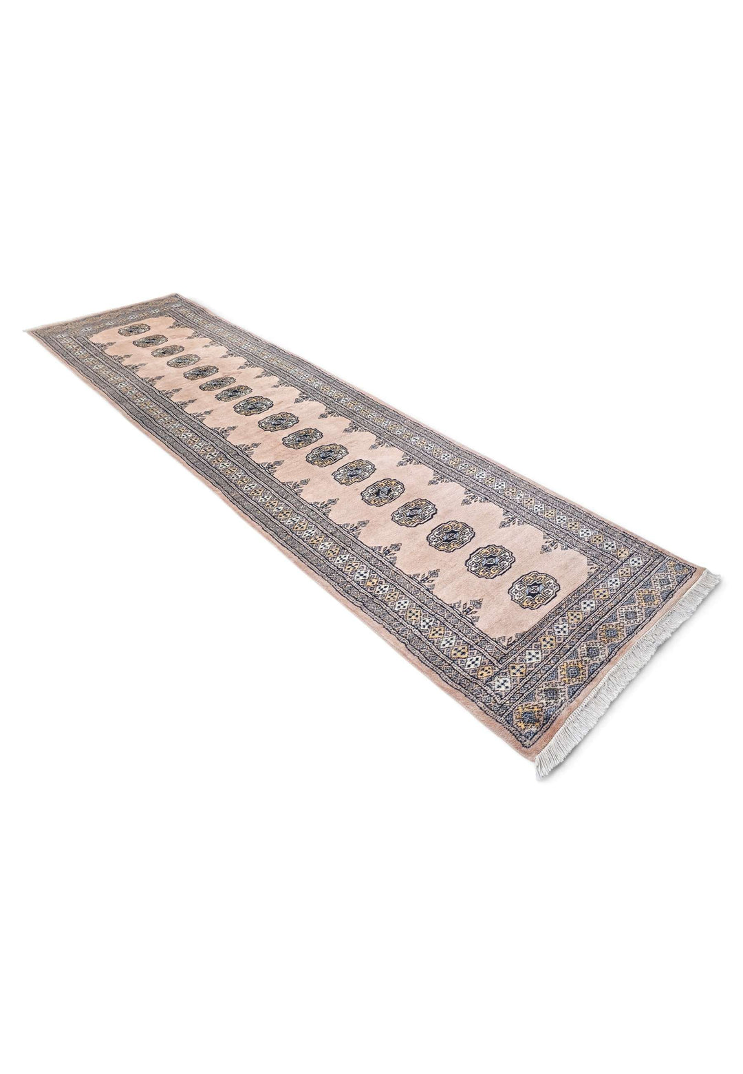 Salmon espresso Bokhara runner 79×299cm, Pakistani craftsmanship