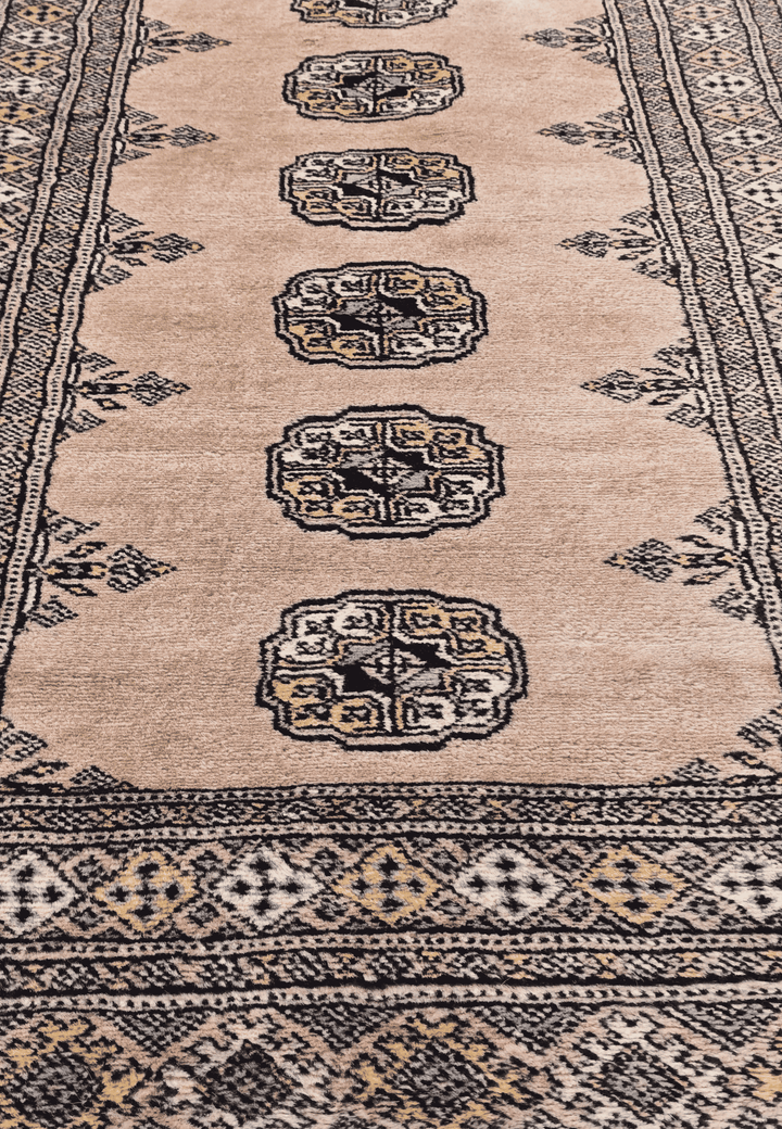 Salmon and espresso Turkmen gül runner for a hallway, 79×299cm