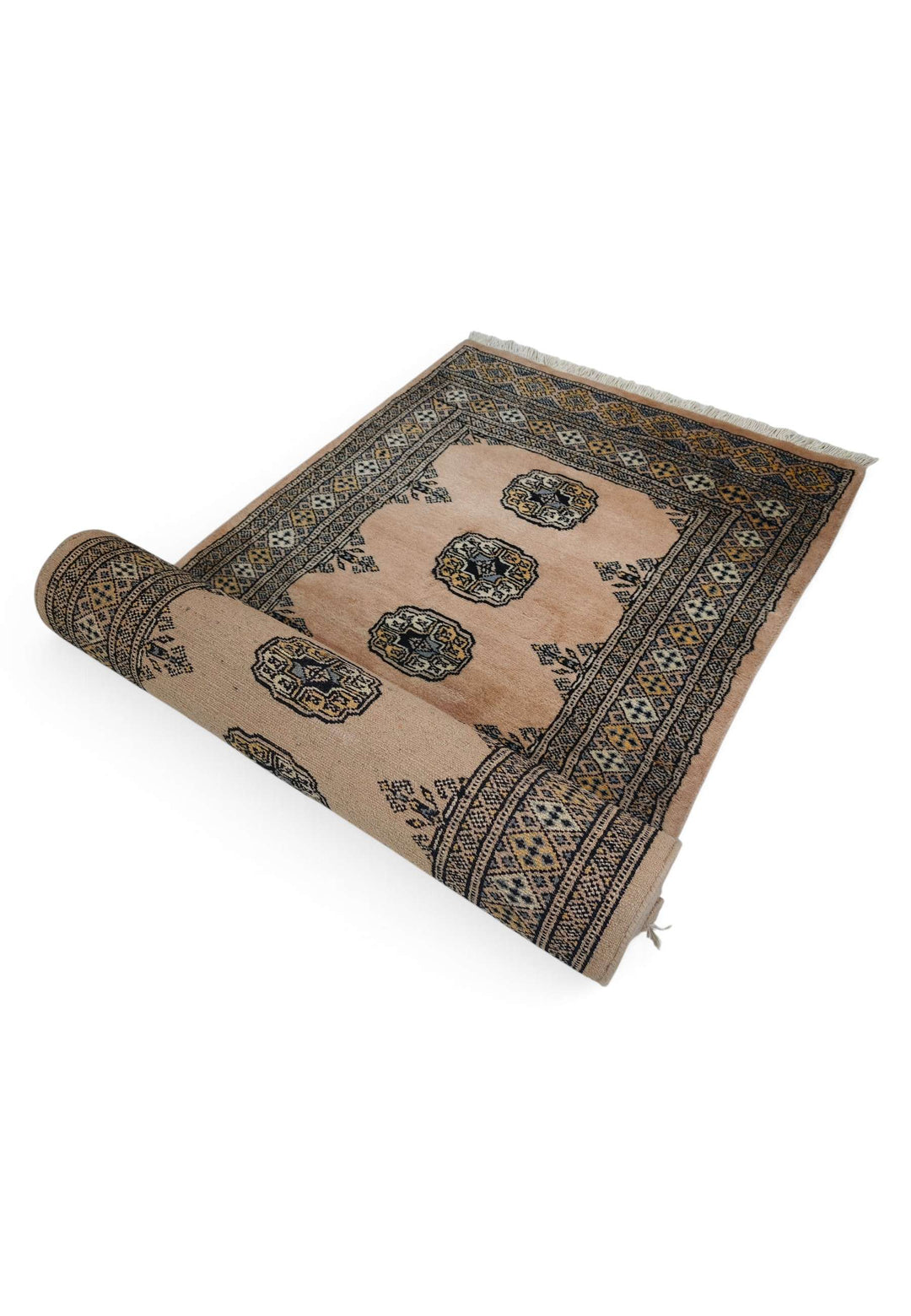One-of-a-kind salmon and espresso Pakistani Bokhara runner