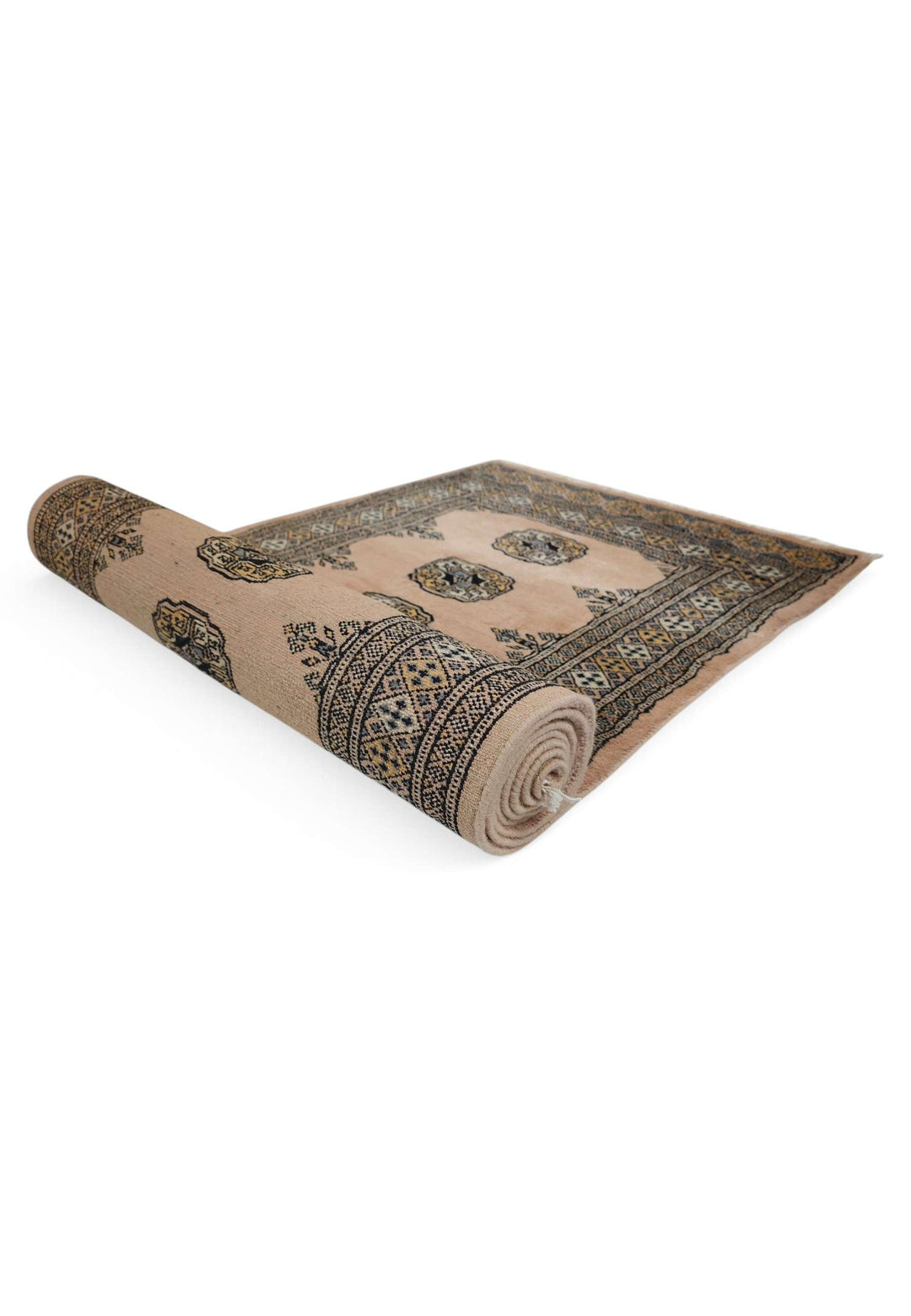 Hand-knotted salmon Bokhara runner with espresso Turkmen güls