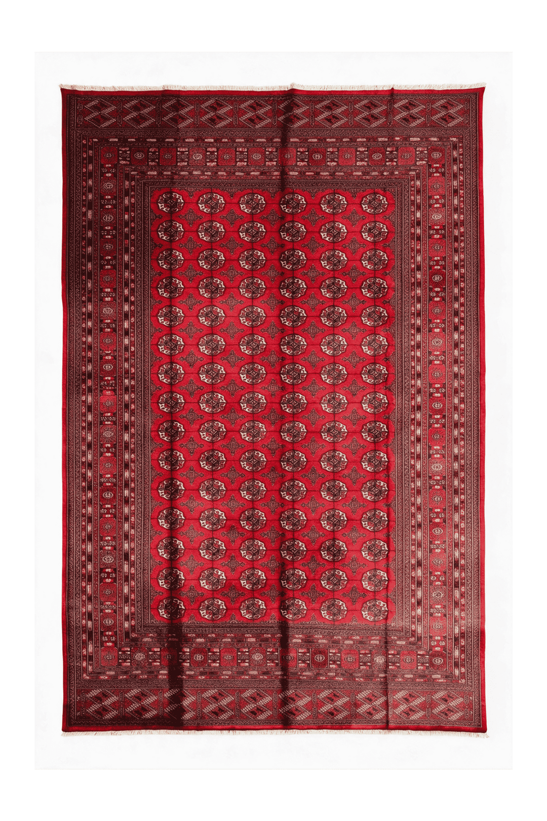 Cherry red Turkmen gül Bokhara Sherwan Afghan rug, 281×371cm, 6 tatami