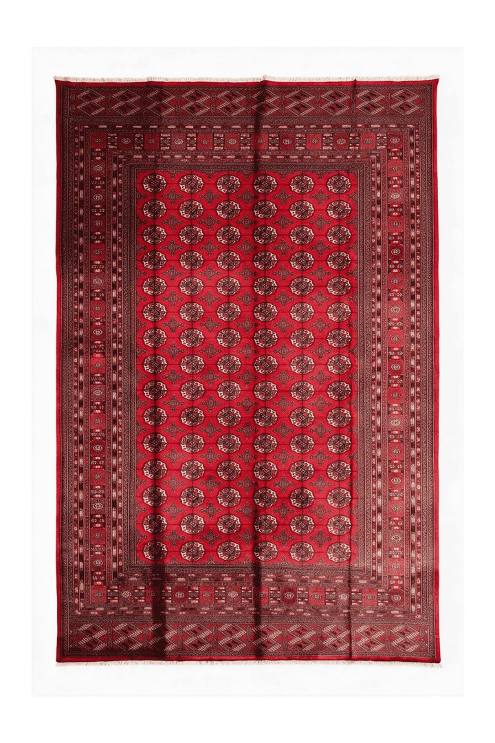 Cherry red Turkmen gül Bokhara Sherwan Afghan rug, 281×371cm, 6 tatami