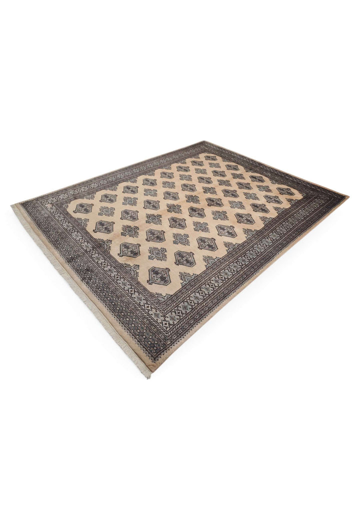 Cream espresso Bokhara wool rug 199×254cm, Pakistani craftsmanship